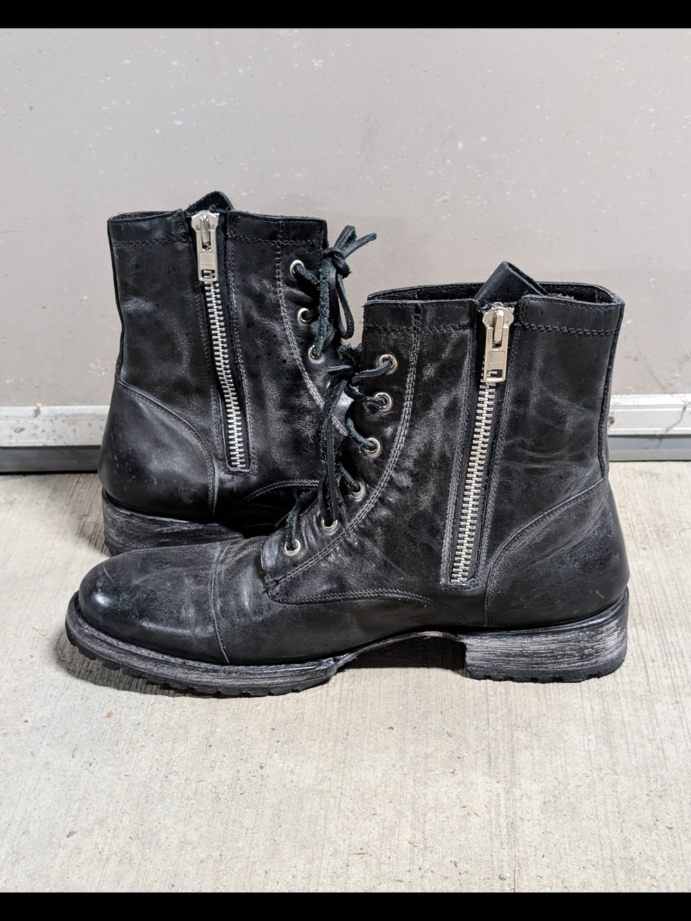 Freebird by Steven JARVIS Black Leather Lace-Up Combat Boots with Side Zips